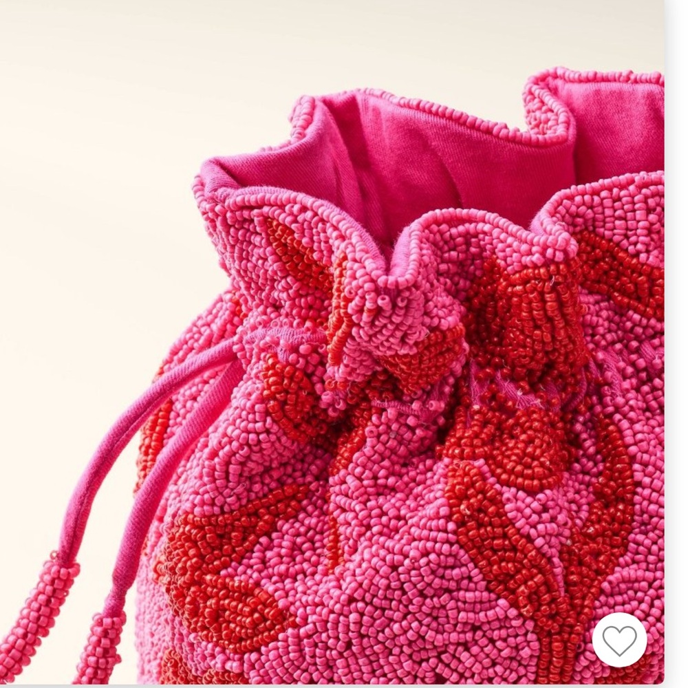 NWT • Kate Spade x Target Beaded Classic Rose Drawstring Pink Red Bucket Bag - Picture 2 of 5